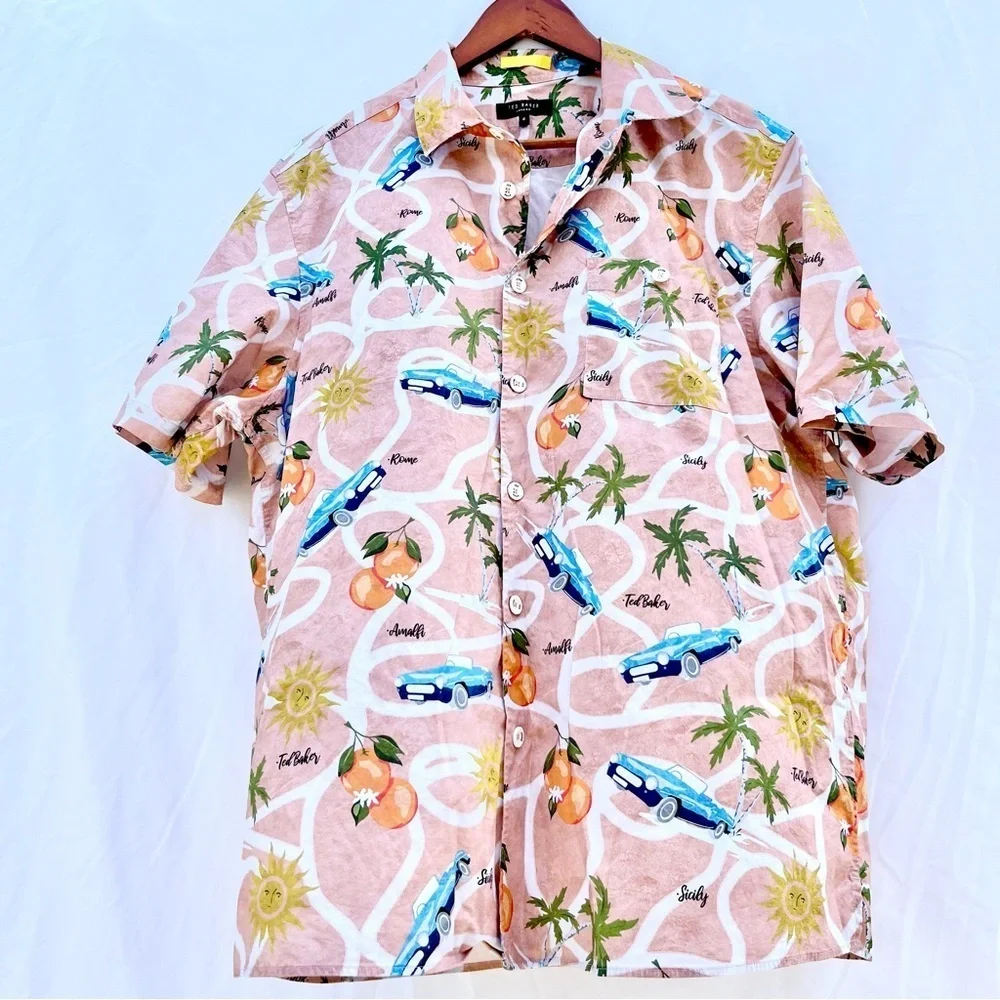 TED BAKER LONDON | UDON SHORT SLEEVE STRETCH BUTTON UP ROMAN HOLIDAY SHIRT XXL